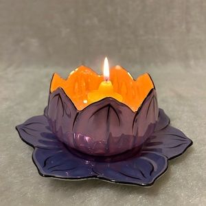 Vintage Lustreware Purple Orange Lotus Bowl & Saucer